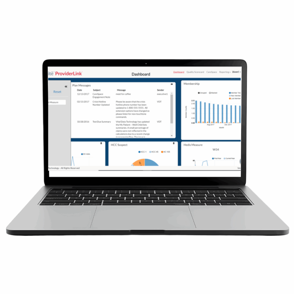 Computer monitor displaying Affinite ProviderLink dashboard screen