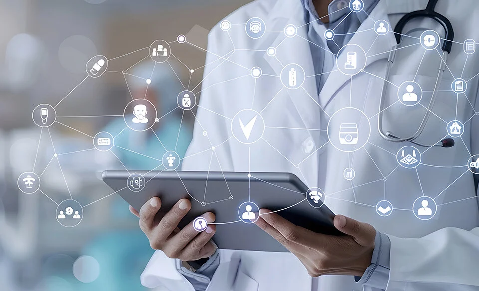 Physician using a tablet for healthcare insights