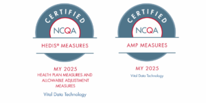 Vital Data Technology HEDIS and AMP Certification Badges 2025