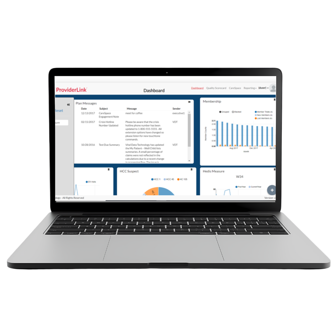 Laptop computer with Affinitē ProviderLInk dashboard displayed on the monitor.